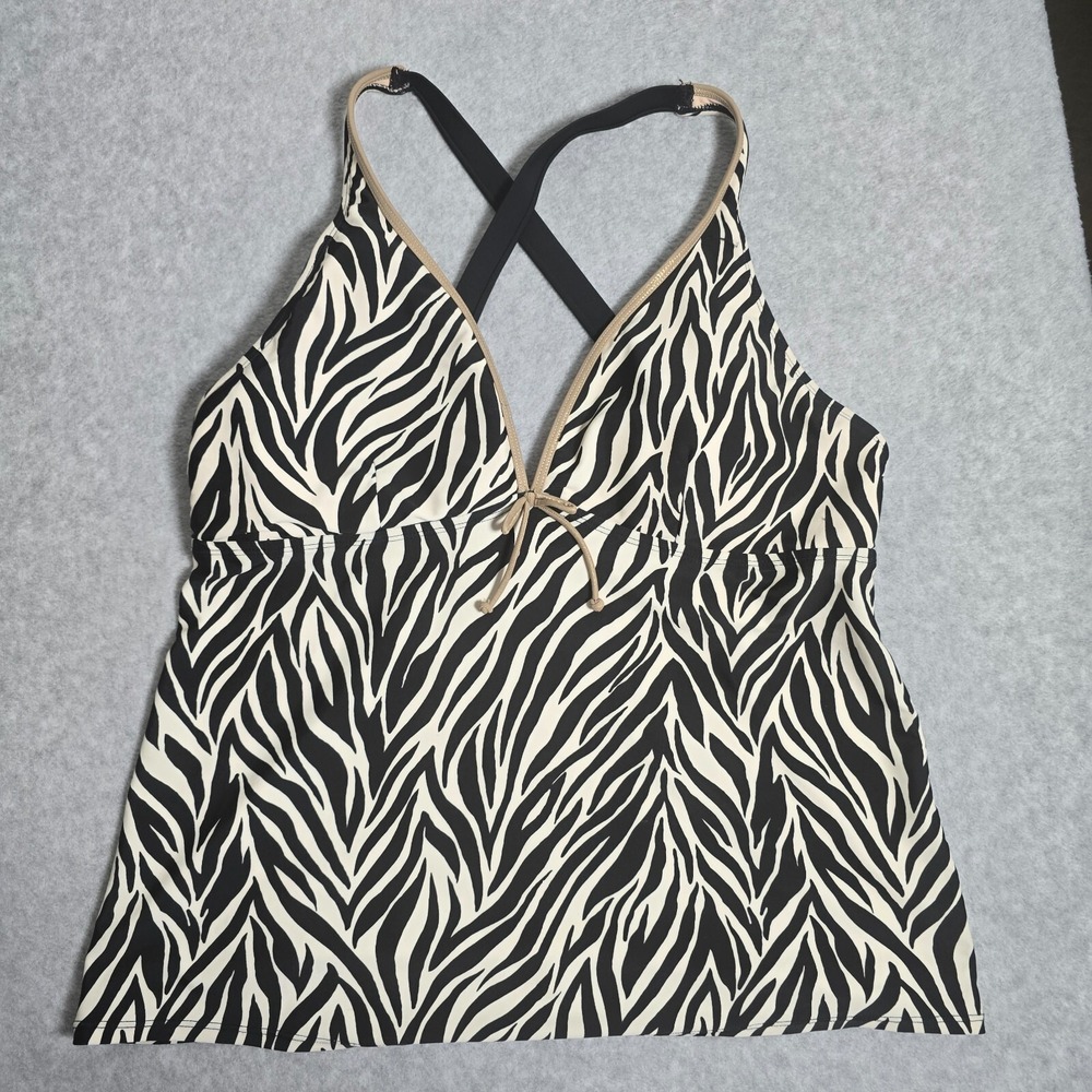 Y2K Womens Sz 16 Tankini Swim Animal Print Resort Beach Surfer Vacation Coconut